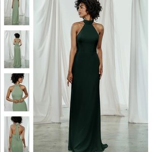 Amsale high neck Sophia dress, hunter green